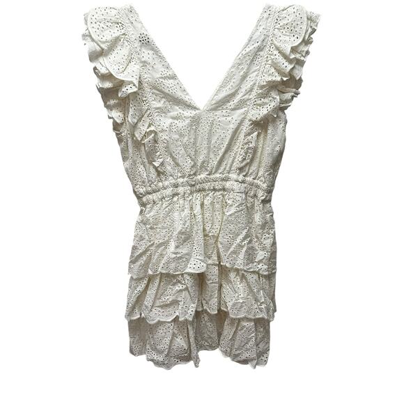 NWT Love The Label Ecru Ruffle Tiered Eyelet Mini Dress - Picture 6 of 10